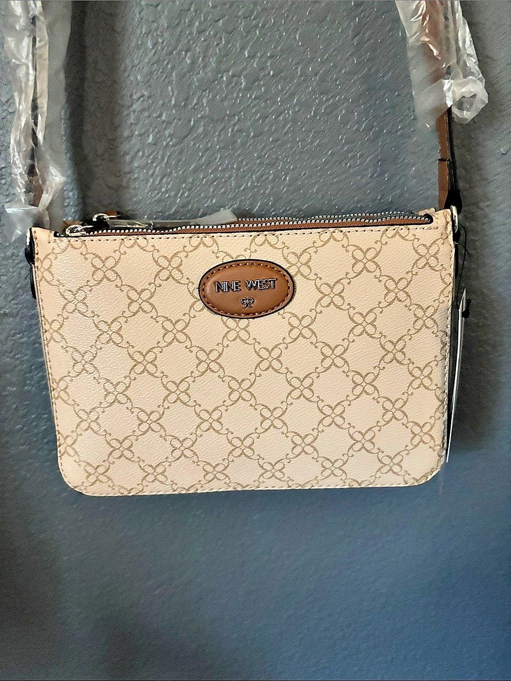 Nine West Monogram Crossbody Bag Beige & Brown